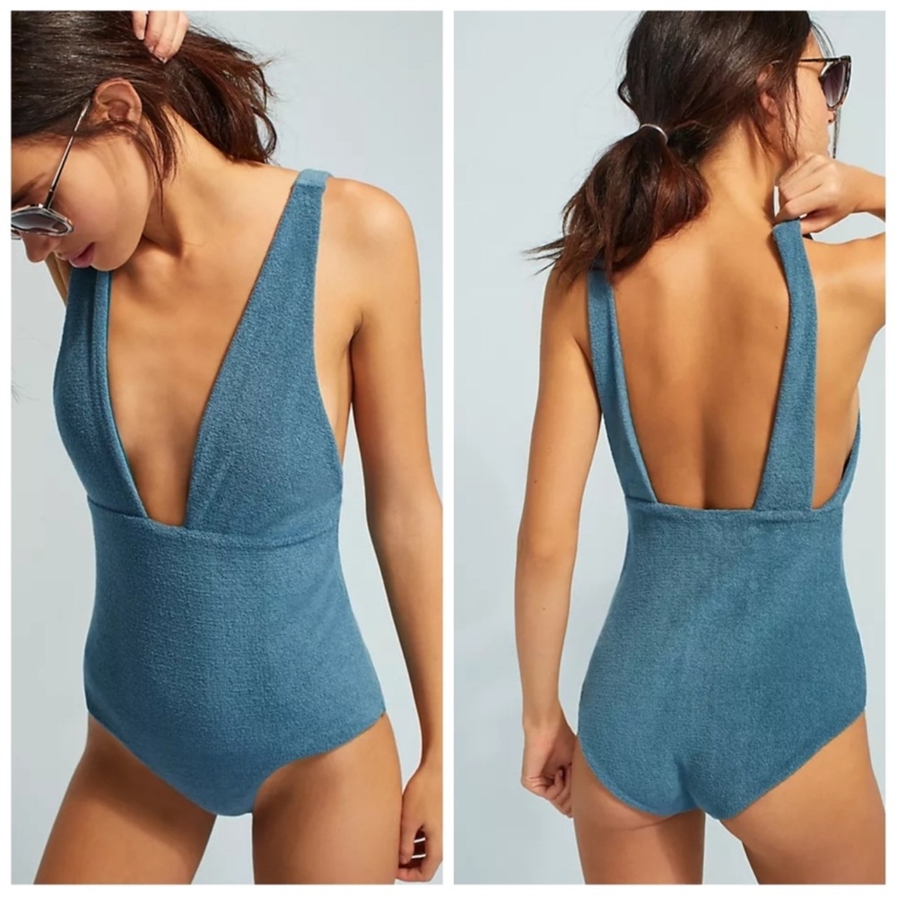 Mara Hoffman Audrey Plunge Terry One Piece Swimsuit